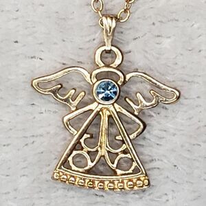 Rose Gold Angel Pendant with Aquamarine stone Necklace
